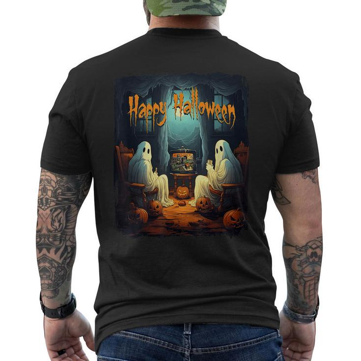 Vintage Happy Halloween Scary Ghost Horror Movie Pumpkin Happy Halloween  Men's T-shirt Back Print