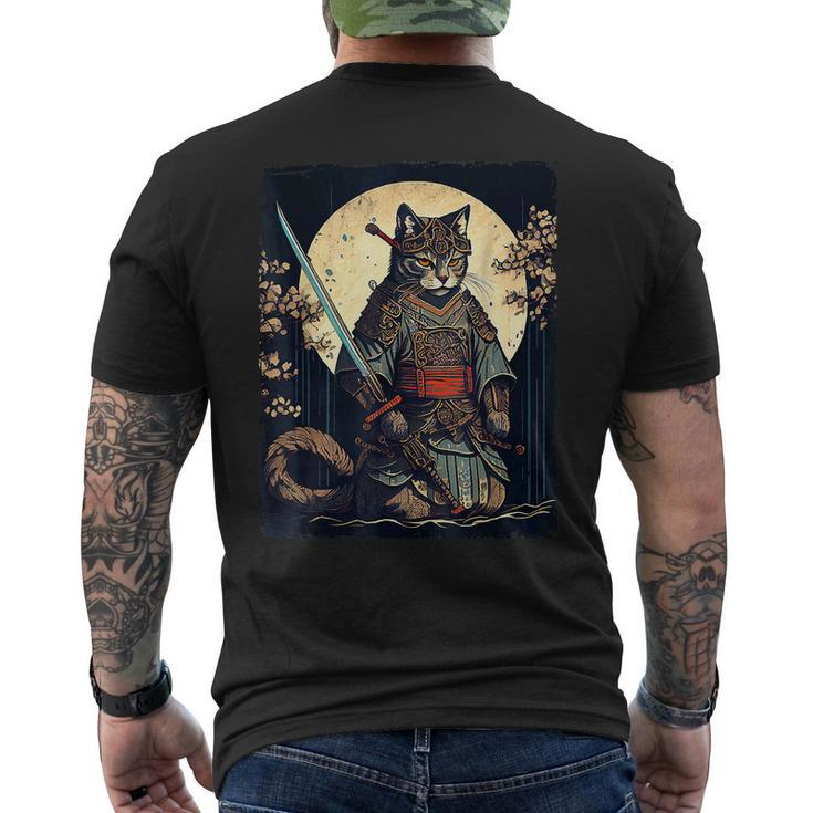Vintage Japanese Samurai Ninja Cat Tattoo Kawaii Men's T-shirt Back Print