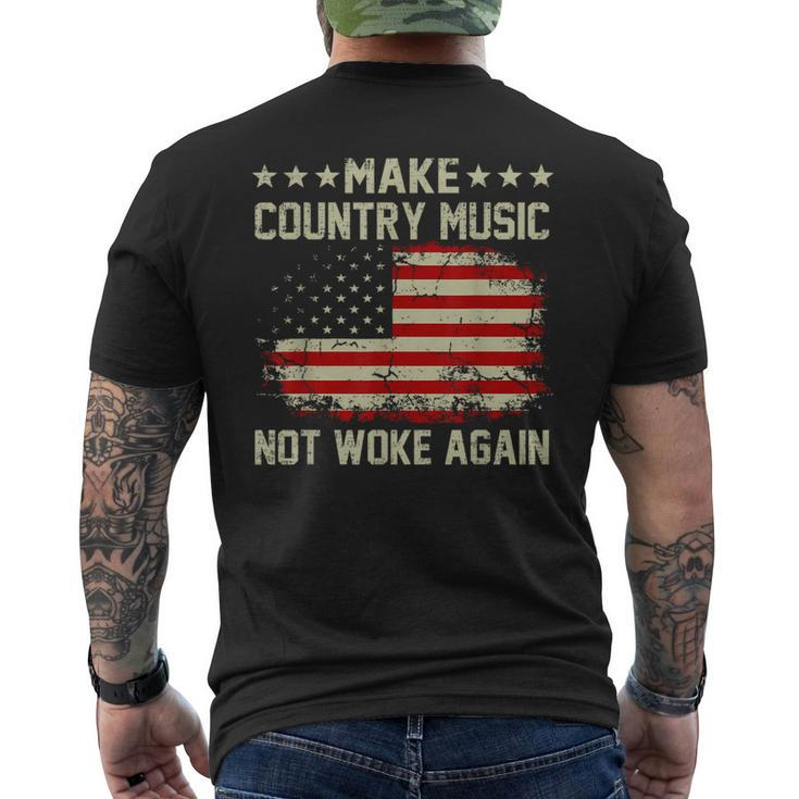 Vintage Make Country Music Not Woke Again American Flag  Mens Back Print T-shirt