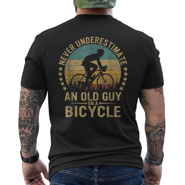 Vintage Never Underestimate An Old Guys On A Bicycle Cycling Cycling Funny Gifts Mens Back Print T-shirt