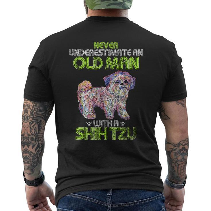 Vintage Never Underestimate An Old Man With A Shih Tzu Funny Gift For Mens Mens Back Print T-shirt