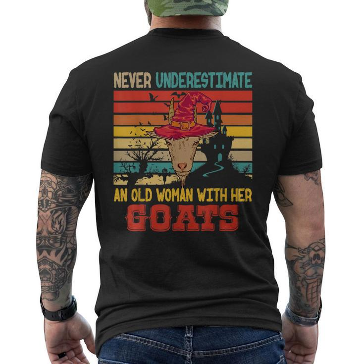 Vintage Never Underestimate An Old Woman With Her Goats Mens Back Print T-shirt