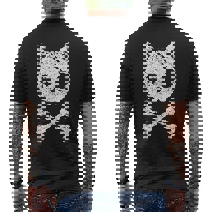 Vintage Pirate Cat Kitten Halloween Skull Cross Bones Halloween Funny Gifts Mens Back Print T-shirt