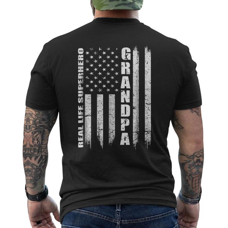 Vintage Real Life Superhero Grandpa American Flag Men's Back Print T-shirt
