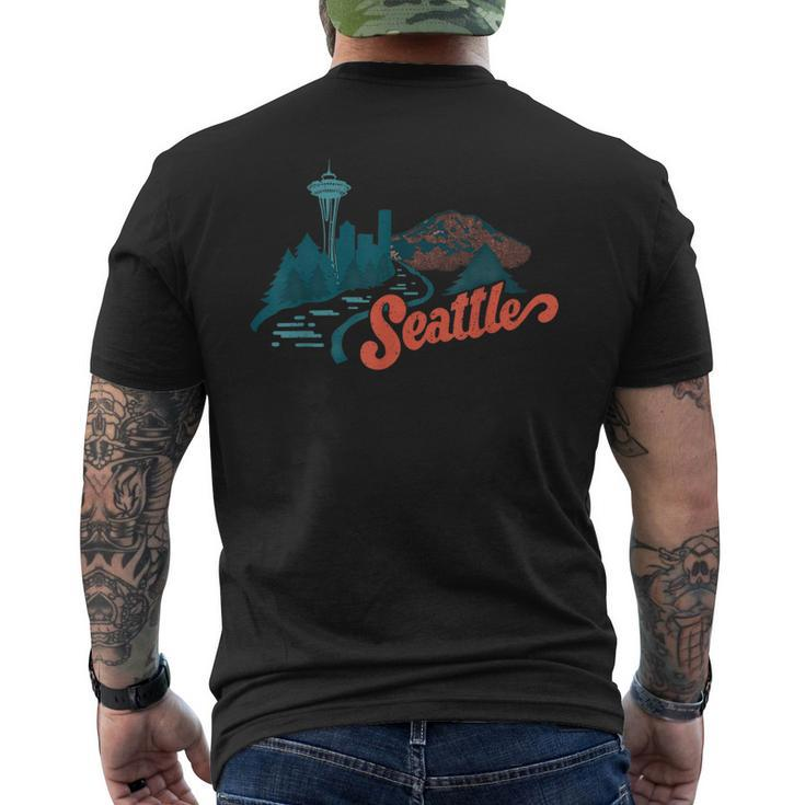 Vintage Retro Seattle Skyline And Nature Landscape Men's T-shirt Back Print