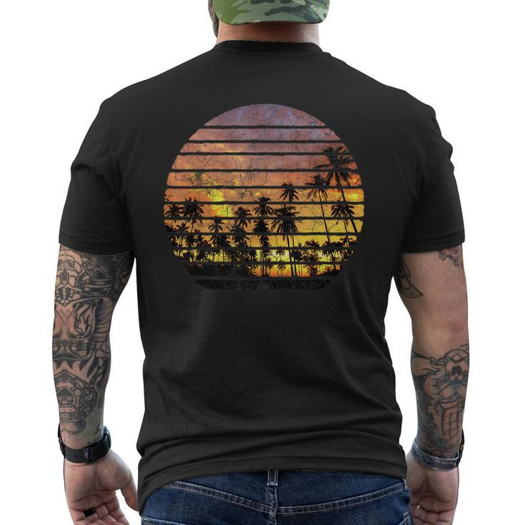 Vintage Retro Style Sunset Palm Tree Beach California Hawaii  Mens Back Print T-shirt
