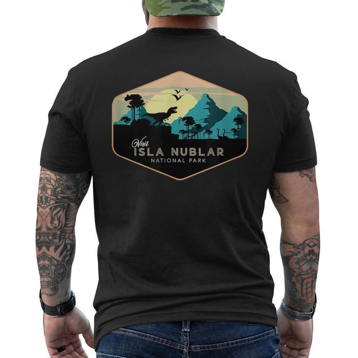 Vintage Retro Visit Isla Nublar National Park Dinosaur  Mens Back Print T-shirt