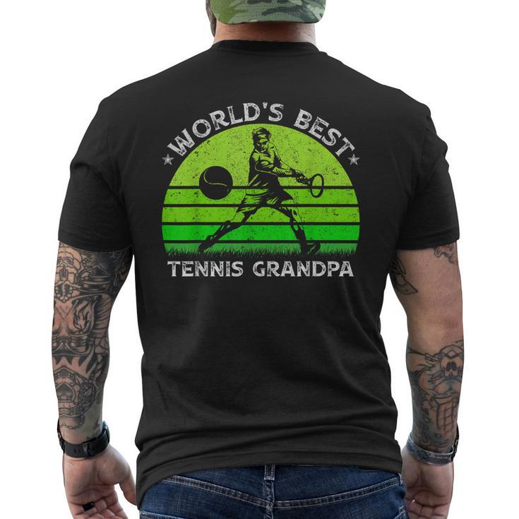 Vintage Retro Worlds Best Tennis Grandpa Silhouette Sunset Men's Back Print T-shirt