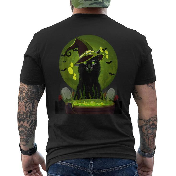 Vintage Scary Halloween Cat Witch Hat Moon Costume Men's T-shirt Back Print