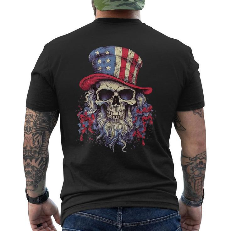 Vintage Skull American Flag Hat 4Th Of July Patriotic Men Patriotic Funny Gifts Mens Back Print T-shirt