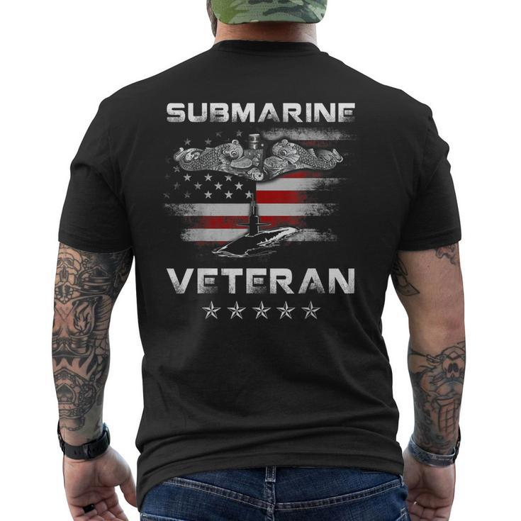 Vintage Submarine Veteran American Flag Patriotic Men's Back Print T-shirt