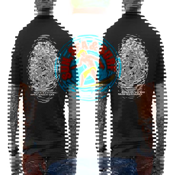 Vintage Sun Sea Surf Hermosa Beach California Retro Surfing Men's T-shirt Back Print