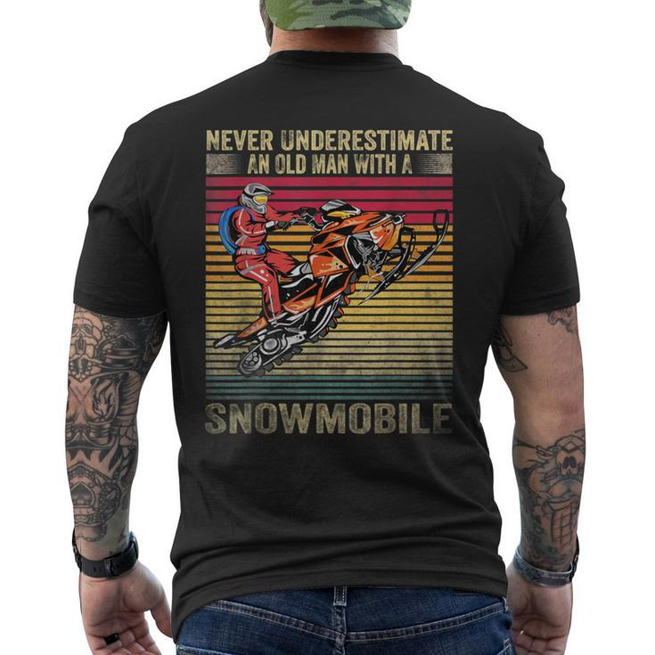 Vintage Never Underestimate An Old Man With A Snowmobile Men's T-shirt Back Print