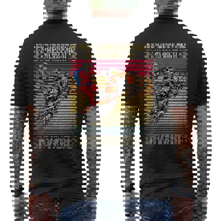 Vintage Never Underestimate An Old Man With A Snowmobile Men's T-shirt Back Print