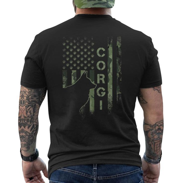 Vintage Usa American Camo Flag Corgi Dog Love Silhouette  Mens Back Print T-shirt