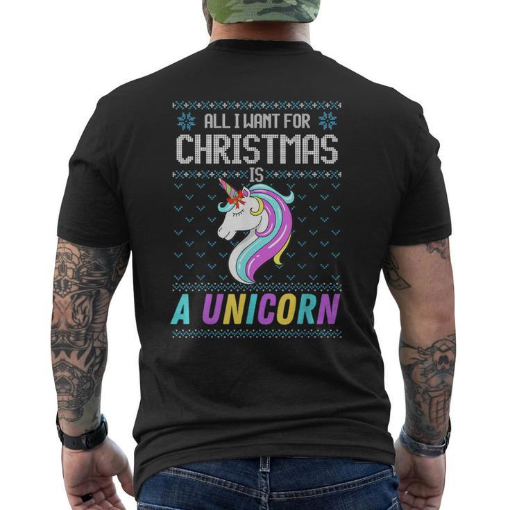 All I Want For Christmas Is A Unicorn Ugly Sweater Xmas Fun Men's T-shirt Back Print