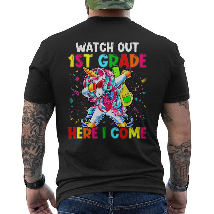 Watch Out 1St Grade Here I Come Unicorn Back To School Girls  Mens Back Print T-shirt