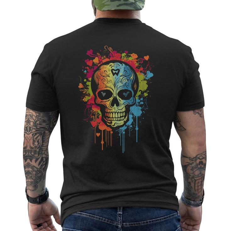 Watercolor Skull  Graphic Color Skull  Halloween  Mens Back Print T-shirt