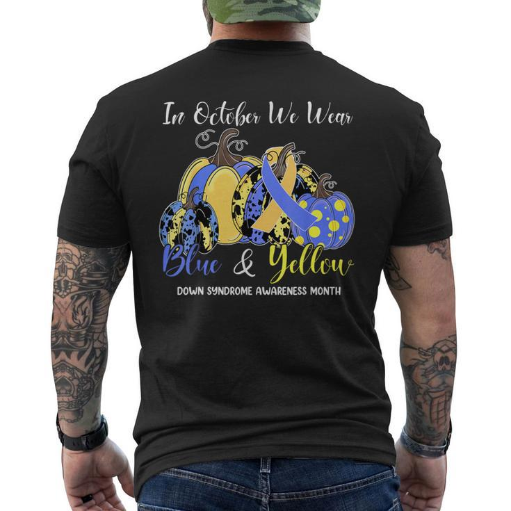 We Wear Yellow And Blue Pumpkins For Down Syndrome Awareness Men's T-shirt Back Print