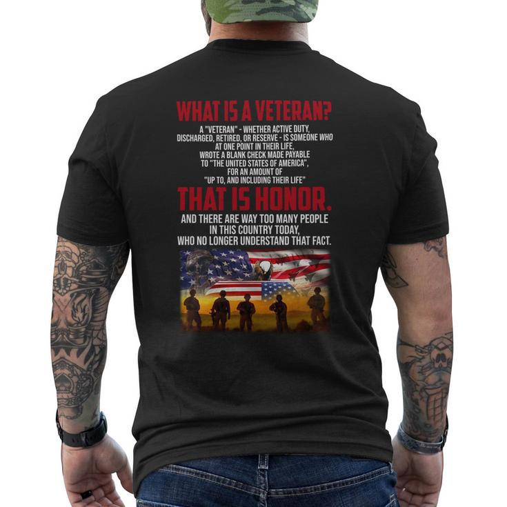 What Is A Veteran A Veteran- Whether Active Duty Discharged Retired Or Reserve- Is Someone Who Mens Back Print T-shirt