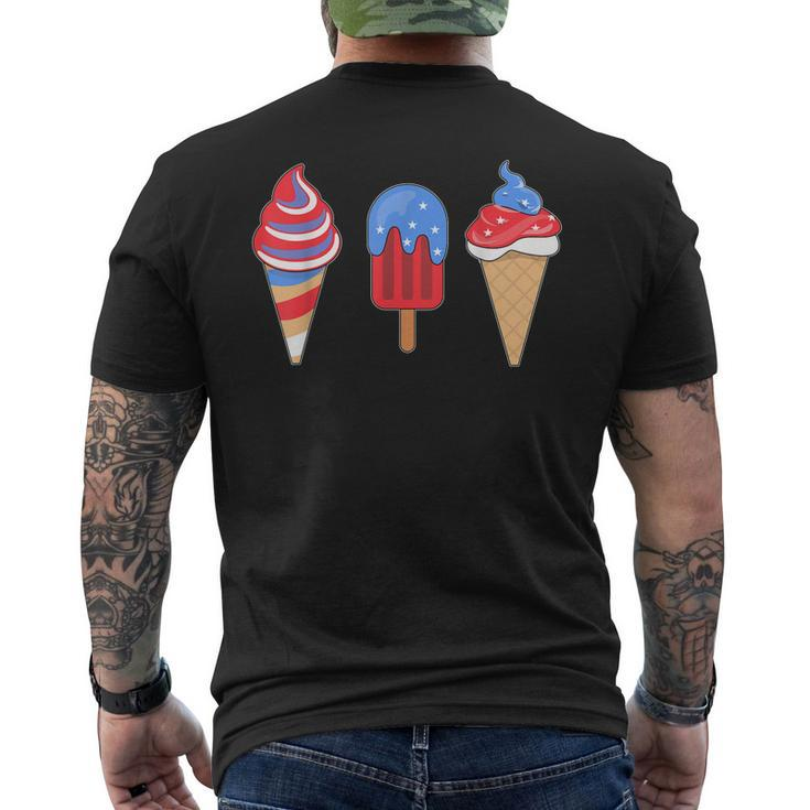 White Red Blue Ice Cream American Flag 4Th Of July  Mens Back Print T-shirt