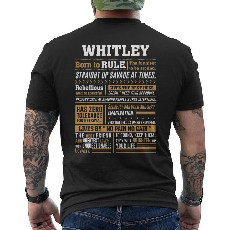 Whitley Name Gift Whitley Born To Rule Mens Back Print T-shirt