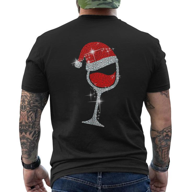 Wine Glasses Santa Hat Bling Christmas Funny Wine Lover  Mens Back Print T-shirt