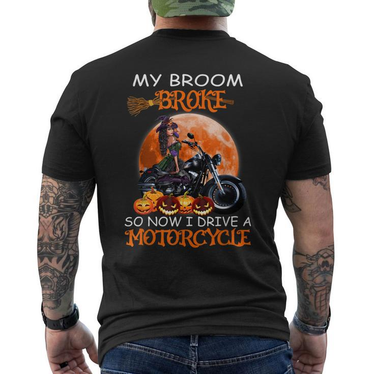 Witch My Broom Broke So Now I Drive A Motorcycles Halloween Men's Back Print T-shirt