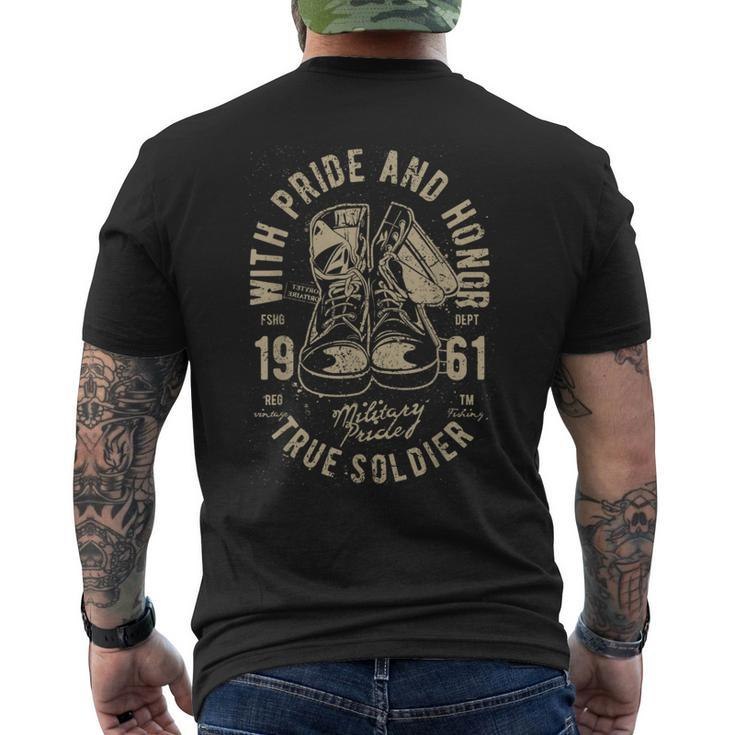 With Pride And Honor True Soldier Proud Veteran Vintage Gift  Mens Back Print T-shirt