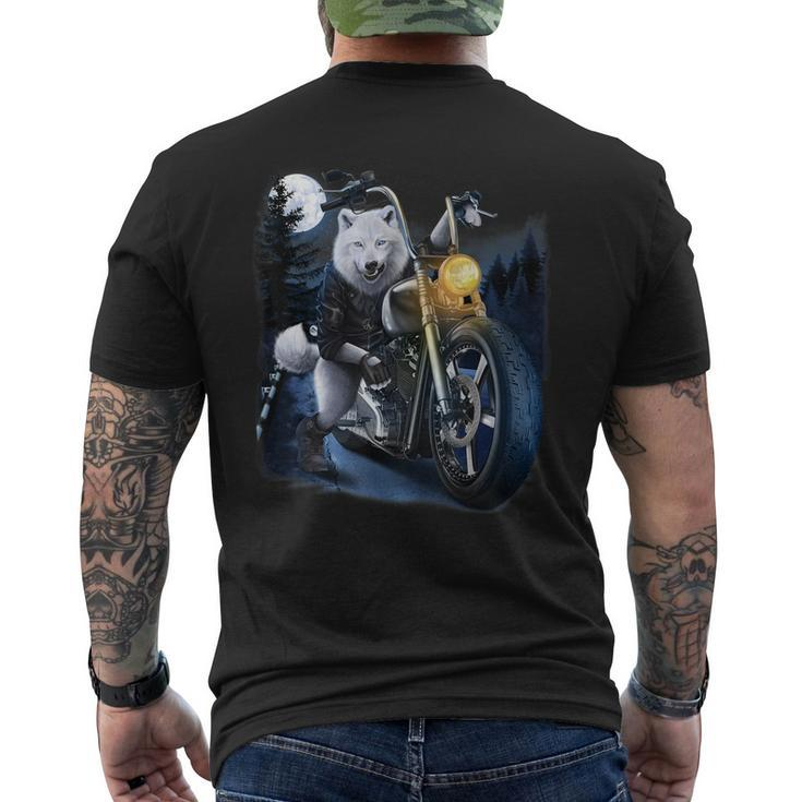 Wolf Riding Chopper Motorcycle In Full Moon Men's Back Print T-shirt