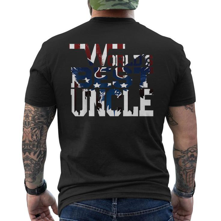 Worlds Best Uncle Eagle American Flag  Mens Back Print T-shirt