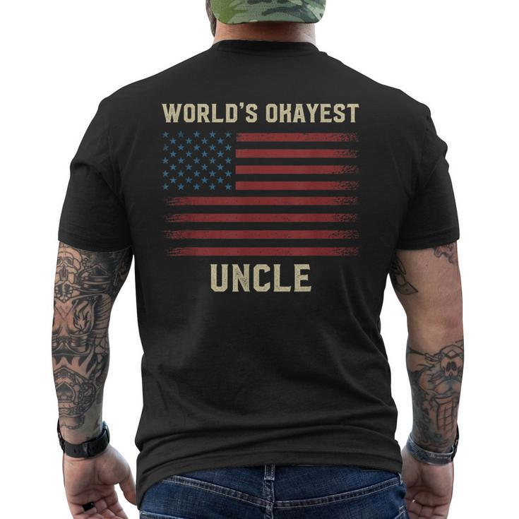 Worlds Okayest Uncle American Flag  Mens Back Print T-shirt