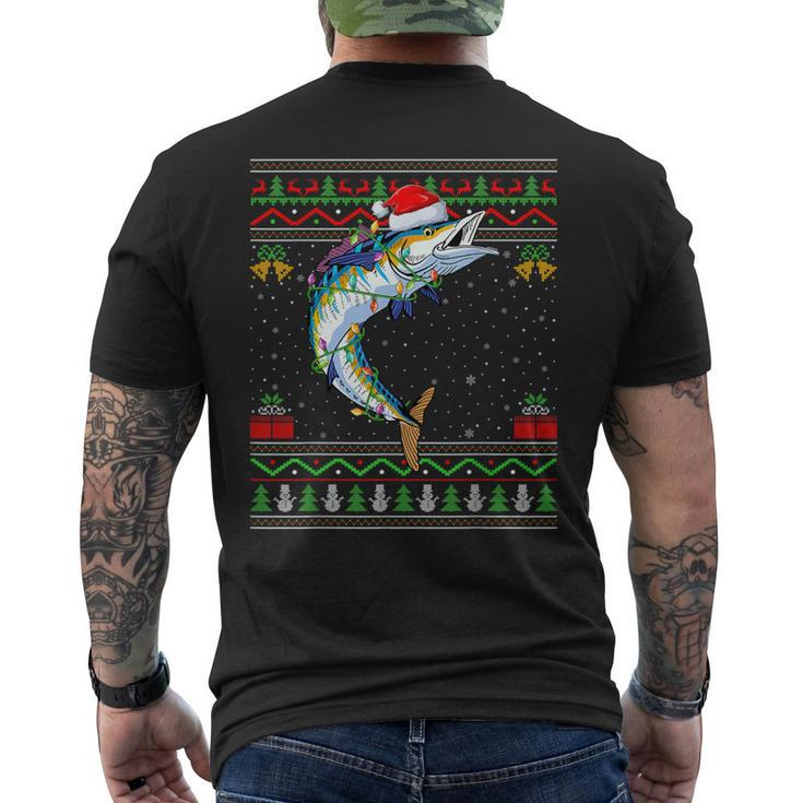 Xmas Lights Ugly Sweater Style Santa Wahoo Fish Christmas Men's T-shirt Back Print