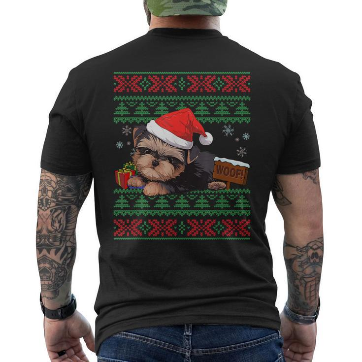 Yorkshire Terrier Dog Lover Santa Hat Ugly Christmas Sweater Men's T-shirt Back Print