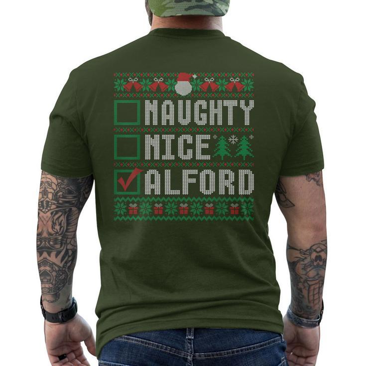 Alford Family Name Xmas Naughty Nice Alford Christmas List Men's T-shirt Back Print