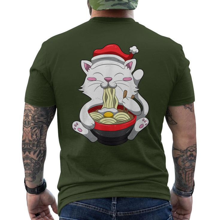 Anime Cat With Santa Hat Cute Kitten Ramen Christmas Season Men's T-shirt Back Print