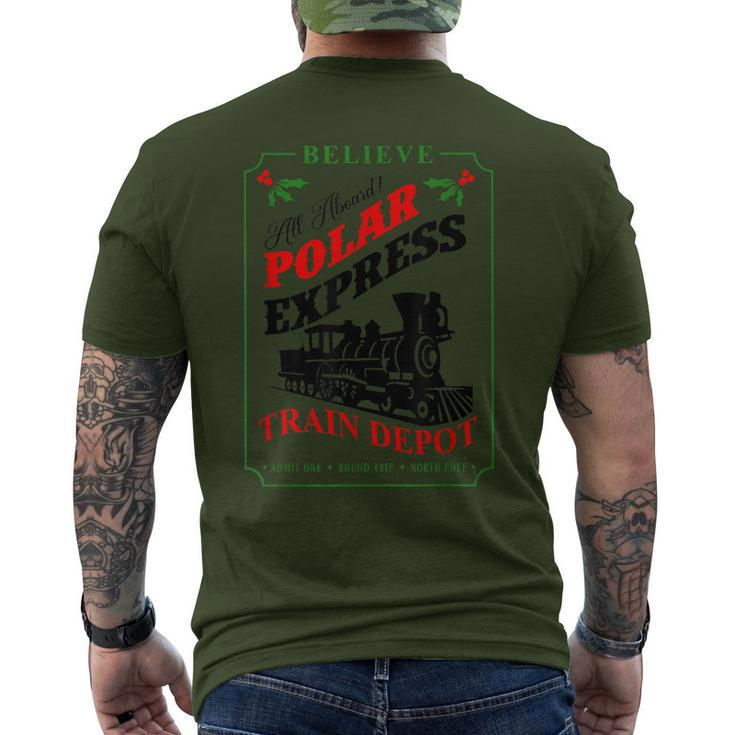 Believe All Aboard Polar Express Train Depot Christmas Men's T-shirt Back Print
