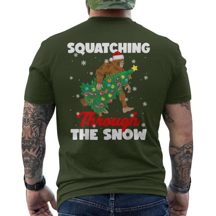Bigfoot Squatching Through The Snow Sasquatch Christmas Xmas Men's T-shirt Back Print