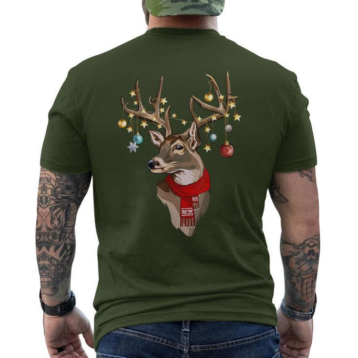 Buck Deer Antlers Christmas Lights Scarf Xmas Party Men's T-shirt Back Print