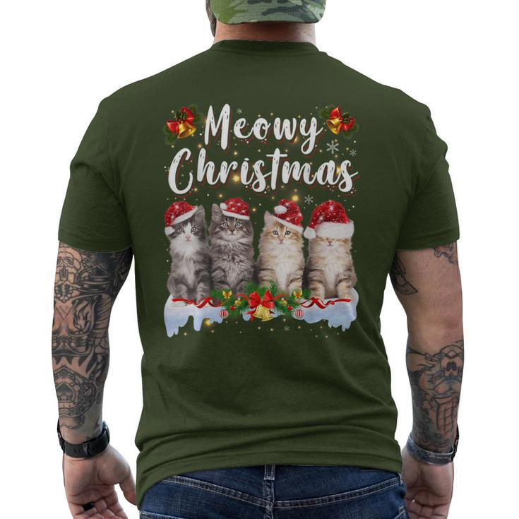 Cat Meowy Family Matching Christmas Pajamas Santa Cats Xmas Men's T-shirt Back Print