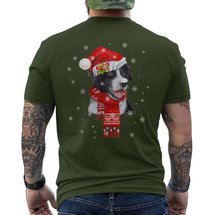 Christmas Pajama Border Collie Costume Santa Hat Men's T-shirt Back Print
