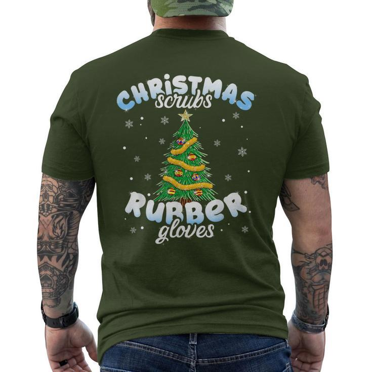 Christmas Scrubs Rubber Gloves Scrub Top Cute Tree Lights Men's T-shirt Back Print