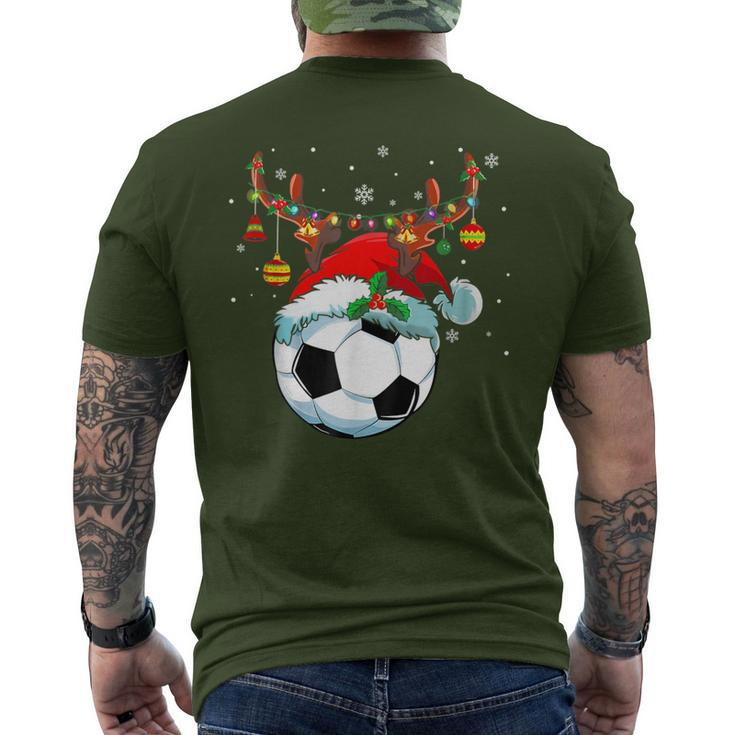 Christmas Soccer Player Santa Hat Lights Ball Xmas Pajama Men's T-shirt Back Print