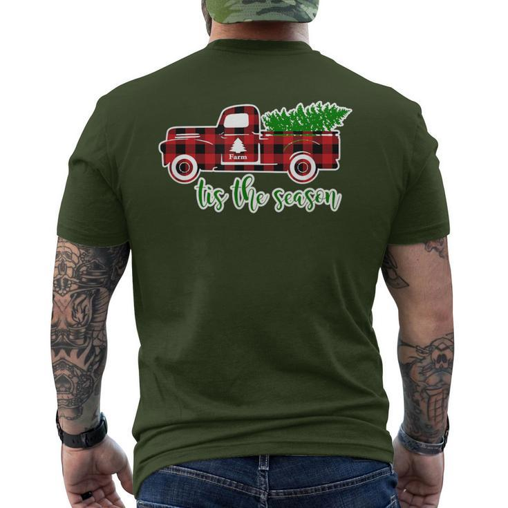 Christmas Tis The Season Plaid Vintage Truck Men's T-shirt Back Print
