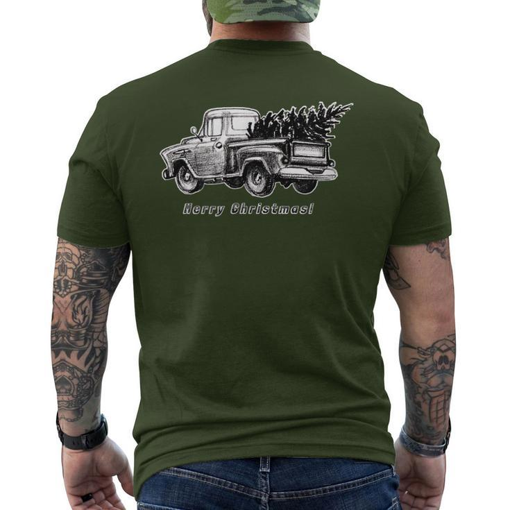 Classic Vintage Retro Stepside Pickup Truck Christmas Tree Men's T-shirt Back Print