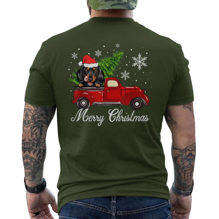 Dachshund Dog Riding Red Truck Christmas Decorations Pajama Men's T-shirt Back Print