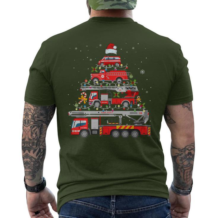 Firefighter Fire Truck Christmas Tree Lights Santa Fireman Men's T-shirt Back Print