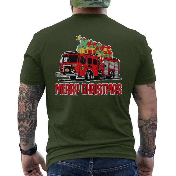 Firetruck Santa Sleigh Fireman Christmas Firefighter Men's T-shirt Back Print