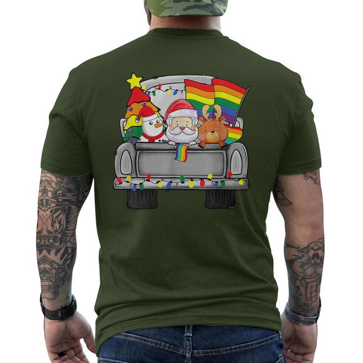 Christmas Santa & Reindeer In Truck Support Lgbt Pride Men's T-shirt Back Print
