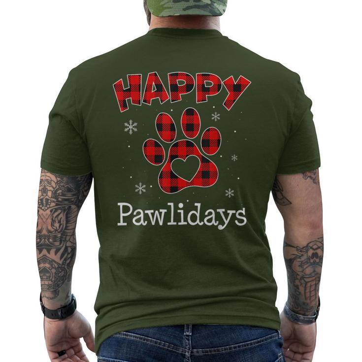 Happy Pawlidays Buffalo Plaid Paw Christmas Puppy Dog Lover Men's T-shirt Back Print